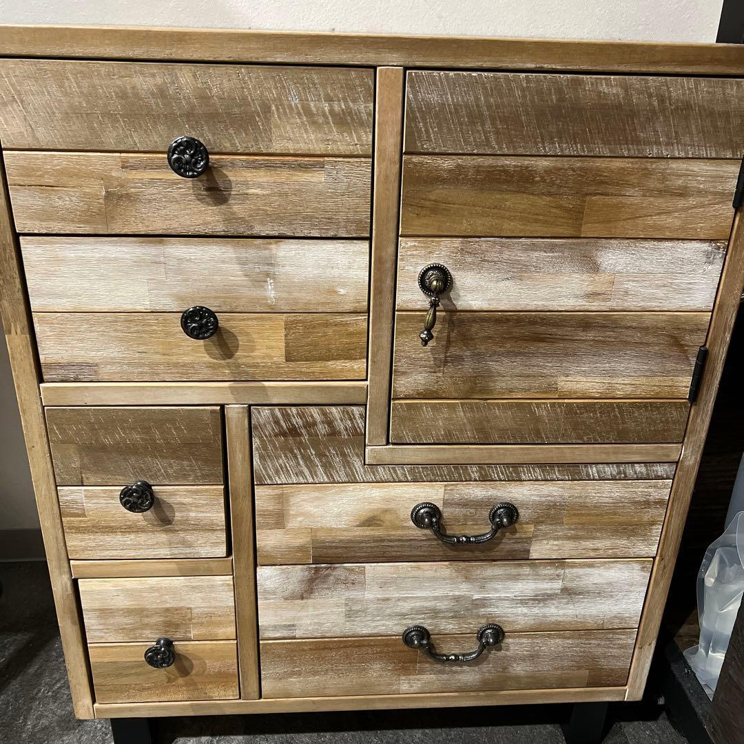 アンティーク調家具　木製パッチワークデザインチェスト