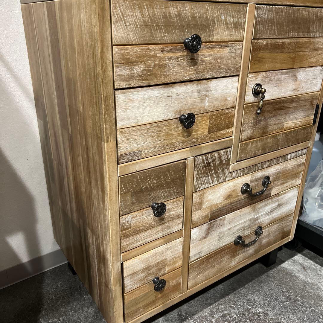 アンティーク調家具　木製パッチワークデザインチェスト