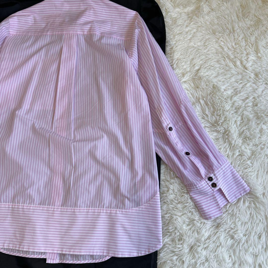 美品✨完売 エンフォルド ストライプ ソリッドスリーブシャツ ロゴ刺繍 ピンク