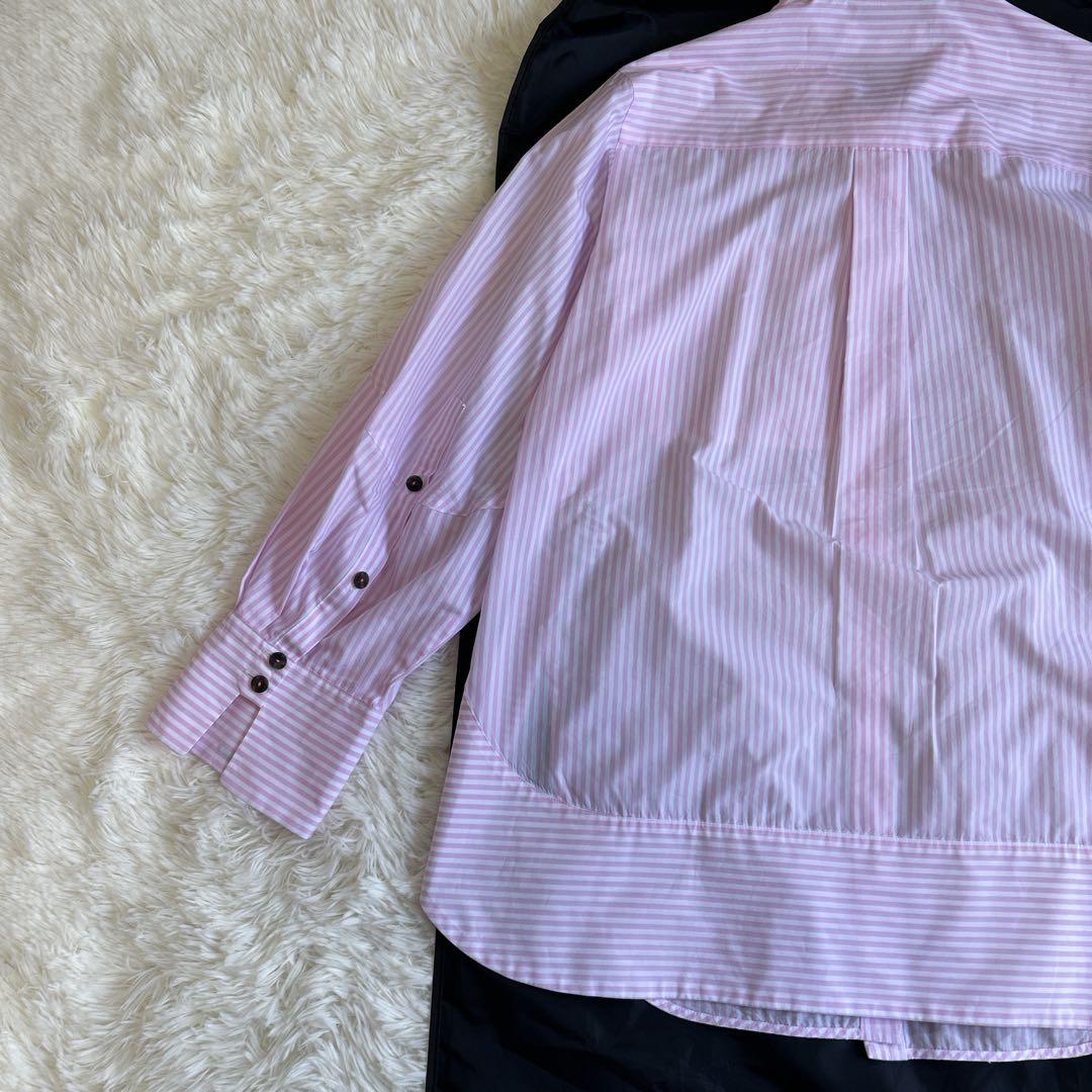 美品✨完売 エンフォルド ストライプ ソリッドスリーブシャツ ロゴ刺繍 ピンク