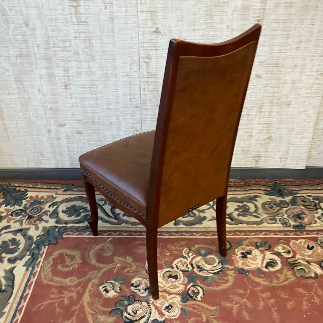 ④北欧レトロ マルニ木工 木製椅子 鋲打ちダイニングチェア ロビーチェア 古家具