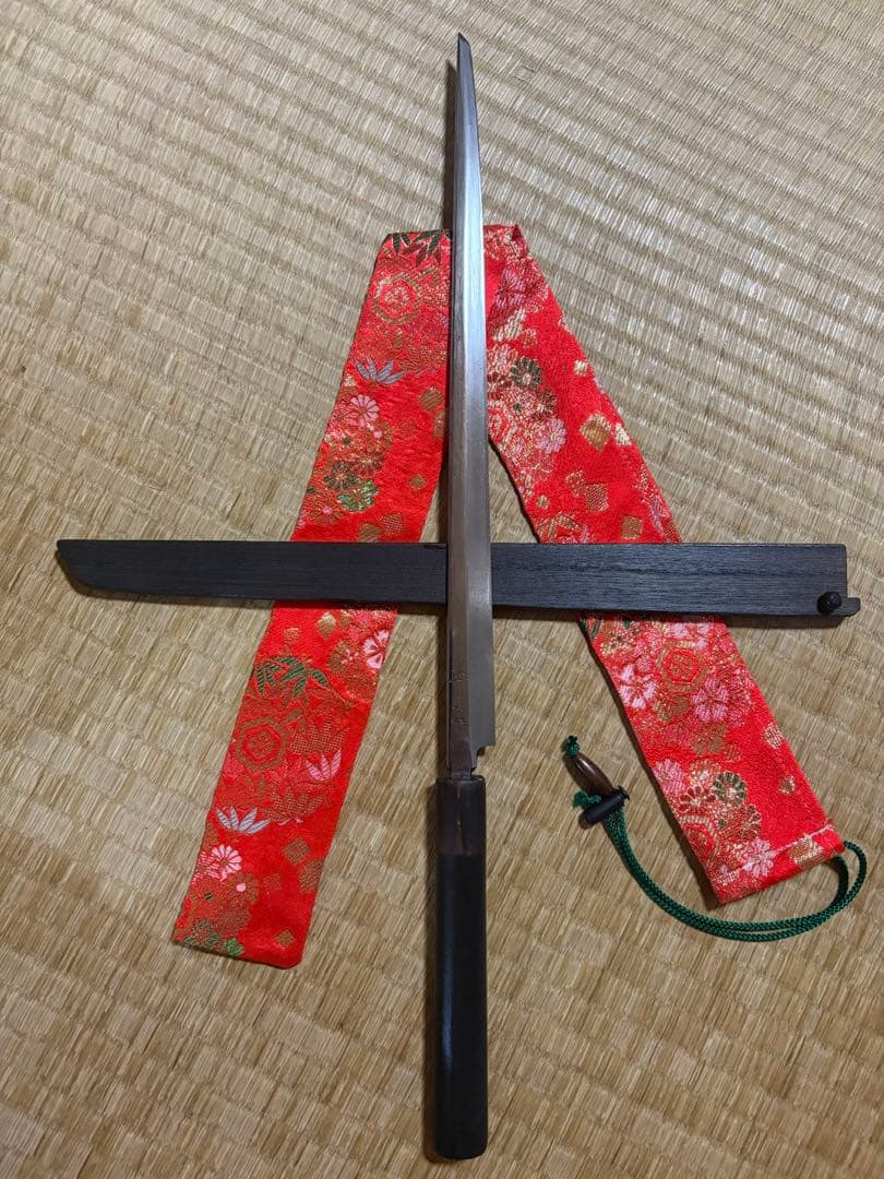 正本総本店　てっさ包丁　半鏡面仕立　刃渡り約33㎝　高級金蘭包丁袋付