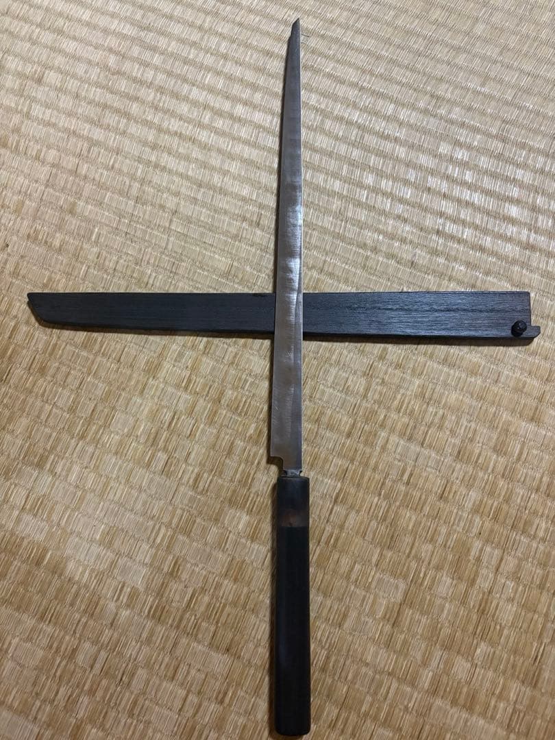 正本総本店　てっさ包丁　半鏡面仕立　刃渡り約33㎝　高級金蘭包丁袋付