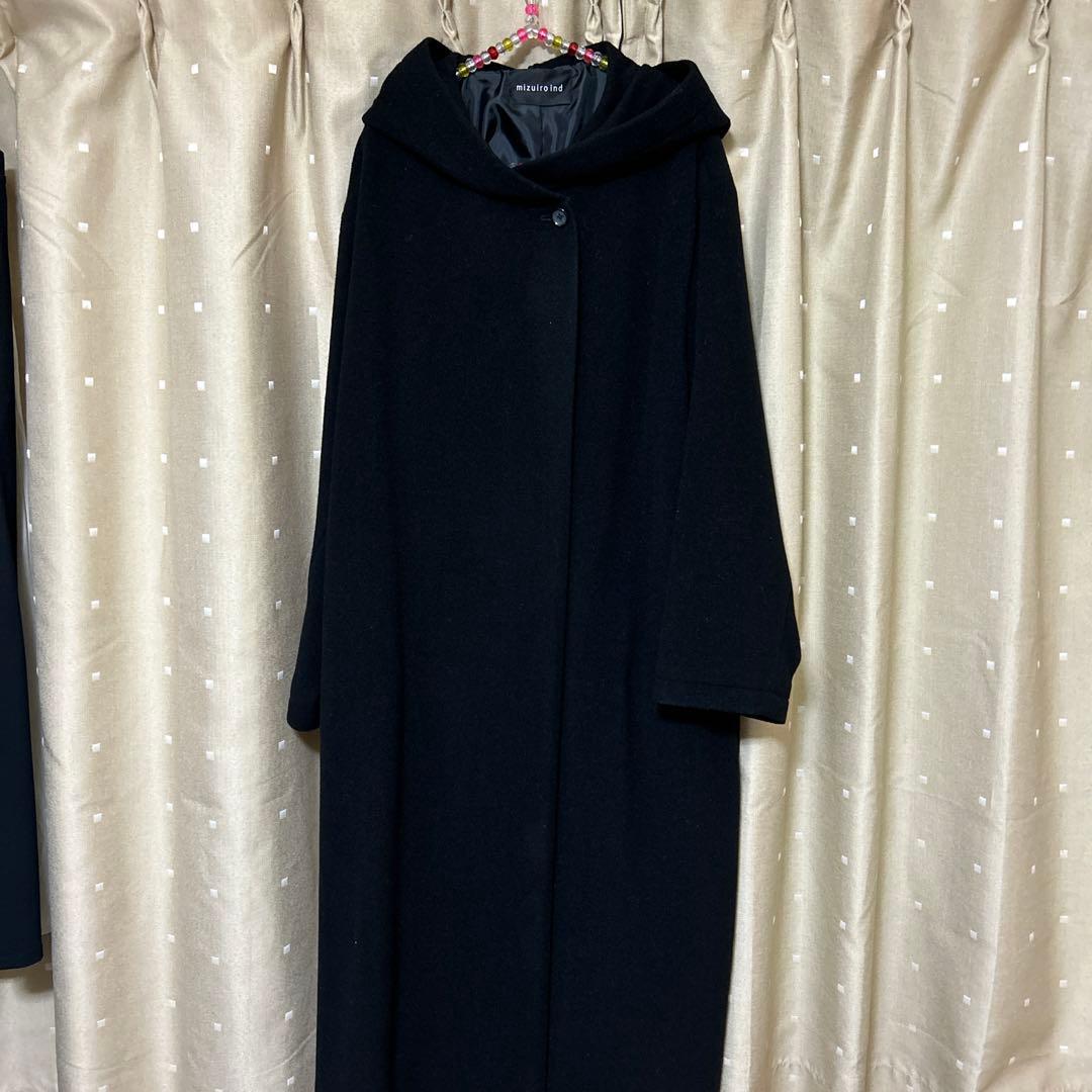 お値下げ中　ミズイロインドフード付きロングコート　ブラック