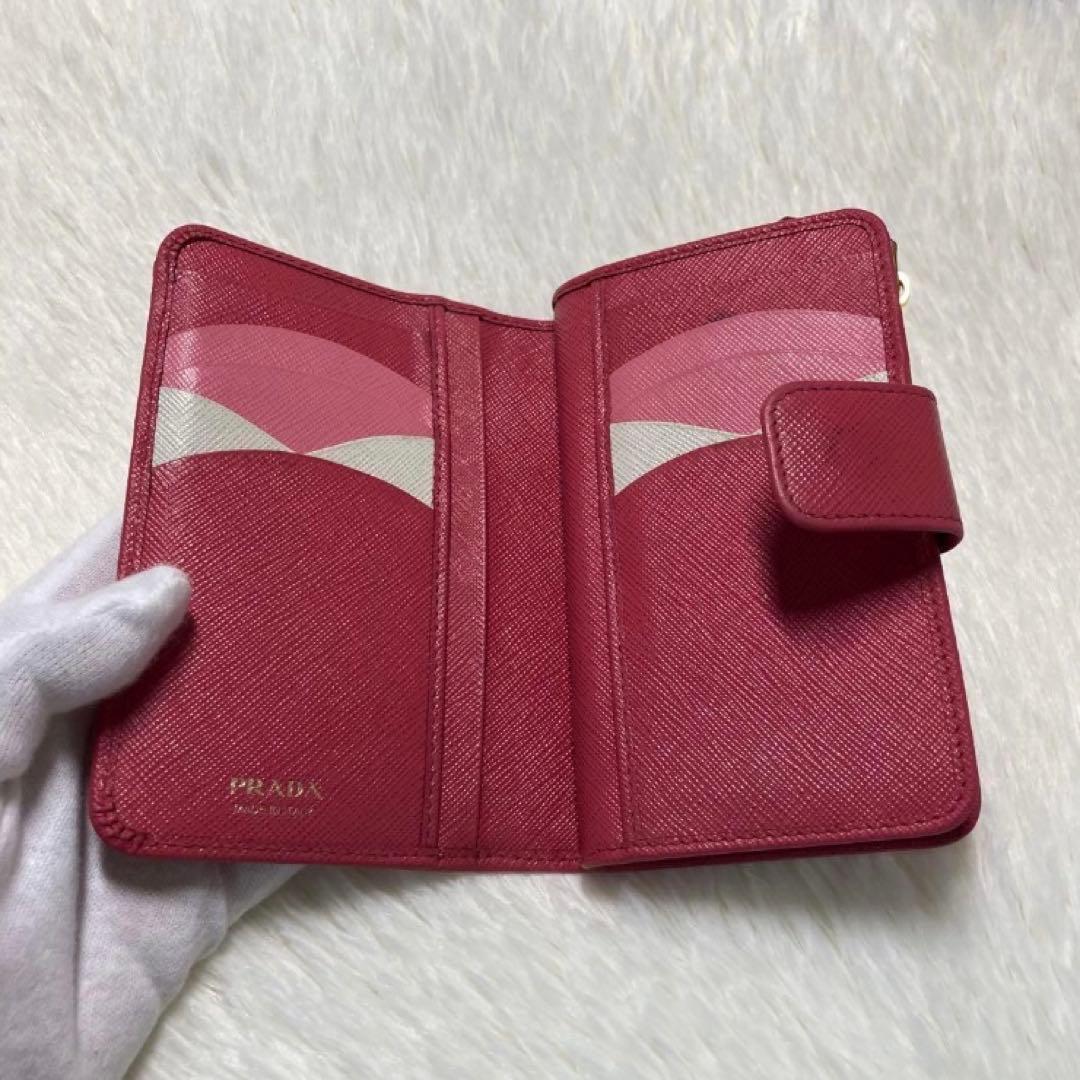 週末大特価美品　PRADA プラダ　二つ折り　財布　コンパクト　ピンク　バイカラ
