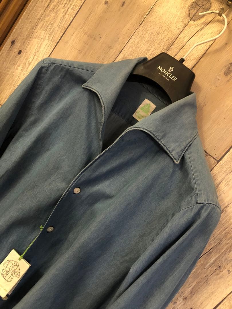 新作 フィナモレ MANUEL ワンピースカラー インディゴ デニムシャツ