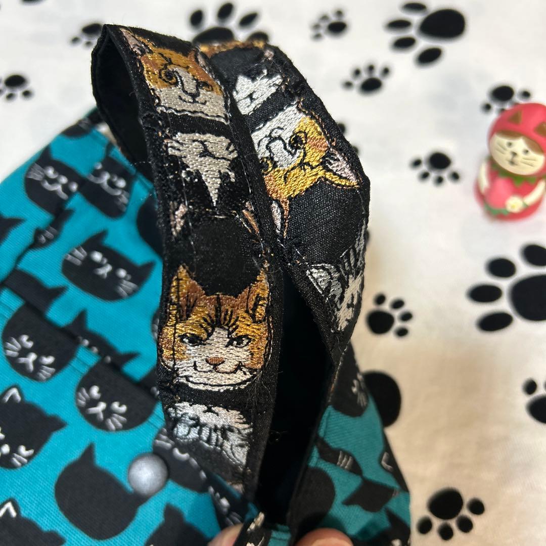 ハンドメイド黒猫プリントのスクエアトートバッグ