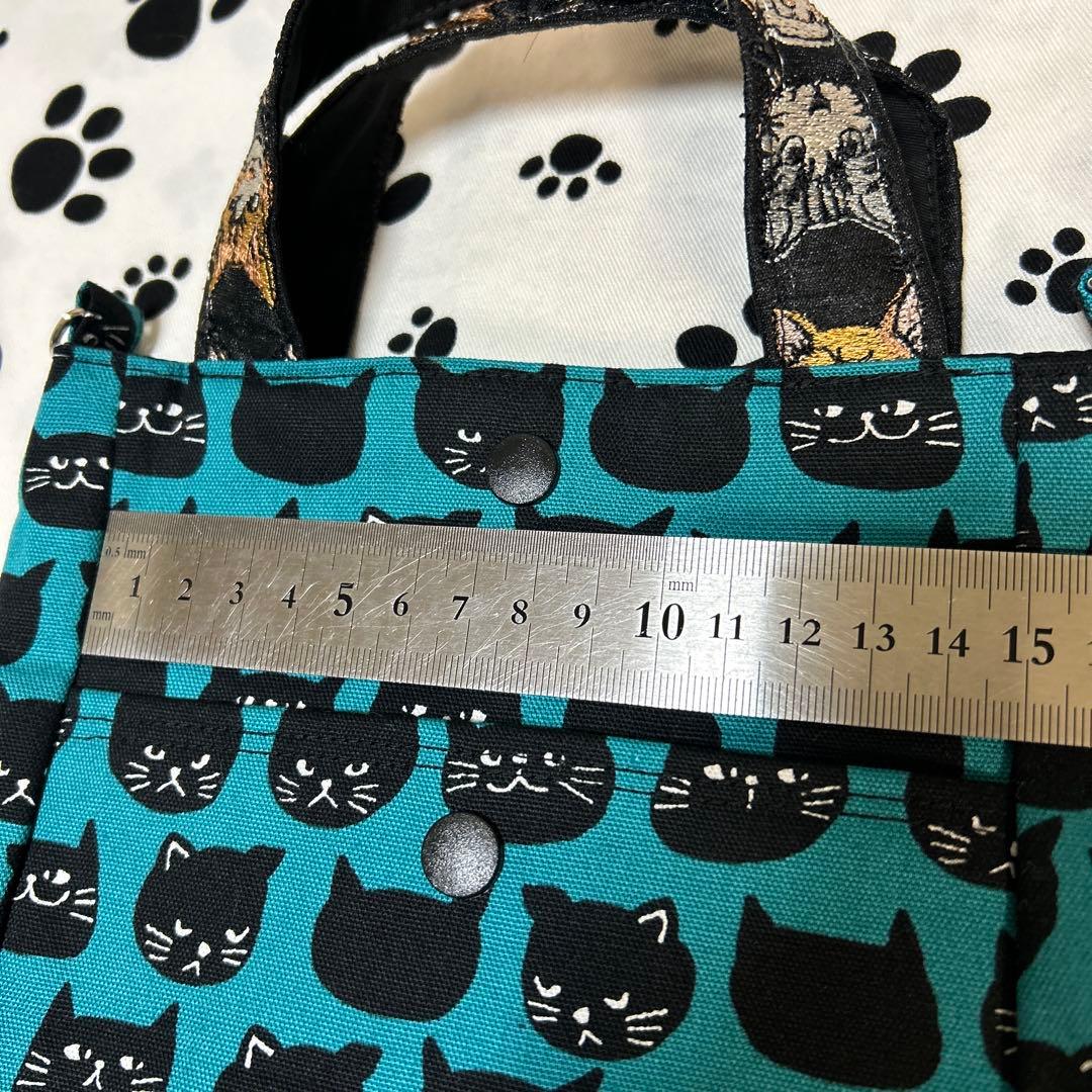 ハンドメイド黒猫プリントのスクエアトートバッグ