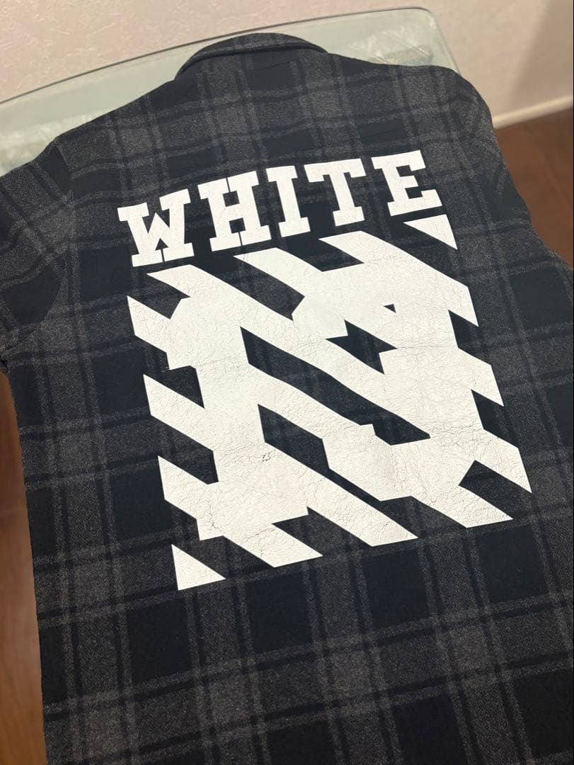 最終価格希少ブラックoff-whiteチェック柄長袖ロングシャツ