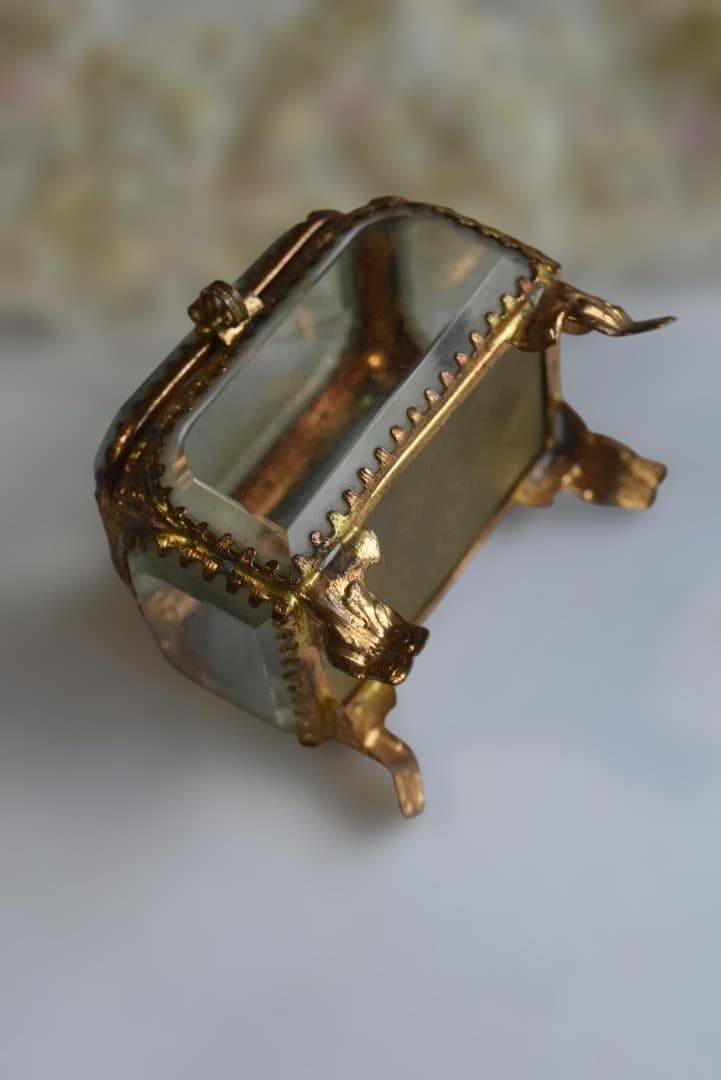 美品　ガラス宝石箱　ジュエリーボックス　　フランスアンティーク　べべルガラス