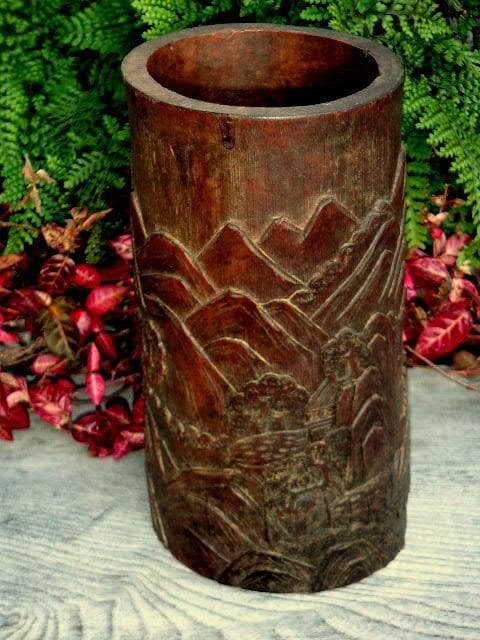 ♥中国　古玩　竹製　筆筒　書道具