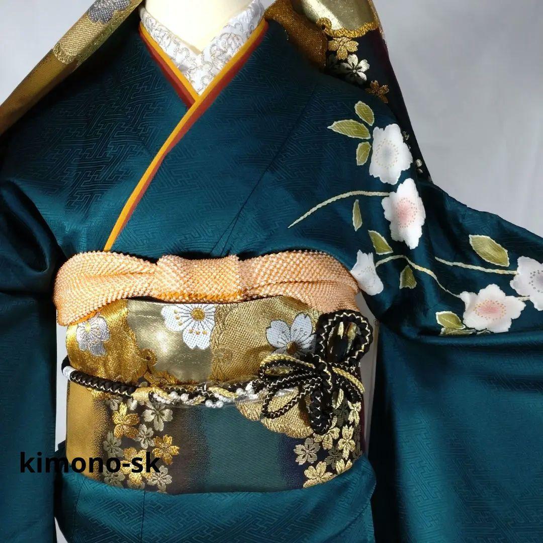 着物　g　振袖フルセット　振袖　駒刺繍　金彩　成人式　卒業式　緑