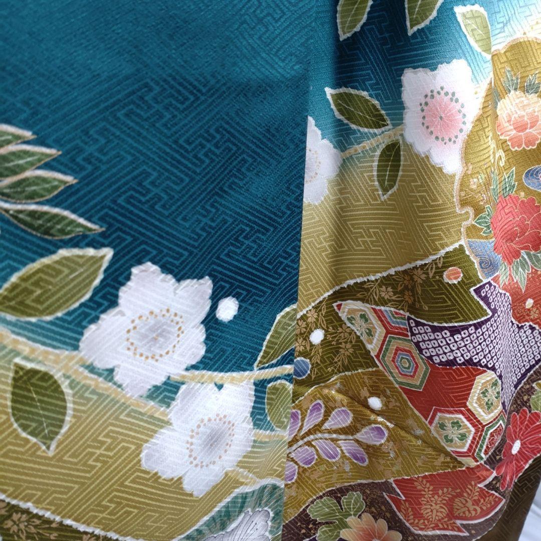 着物　g　振袖フルセット　振袖　駒刺繍　金彩　成人式　卒業式　緑