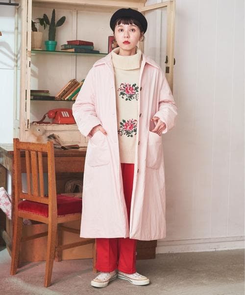 CHILD WOMAN 高密度ツイルステンカラーコート ピンク