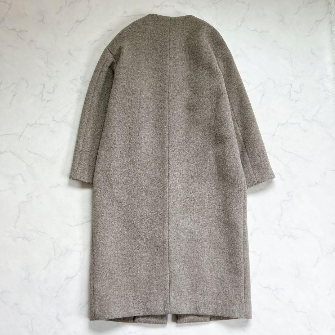 美品 IENA イエナ ラムウール ノーカラーロングコート ベージュ 36