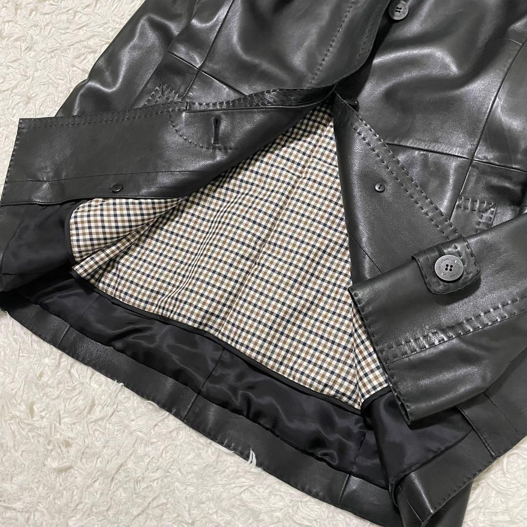 極美品 アクアスキュータム ラムレザーコート キルティングライナー付 チェック柄