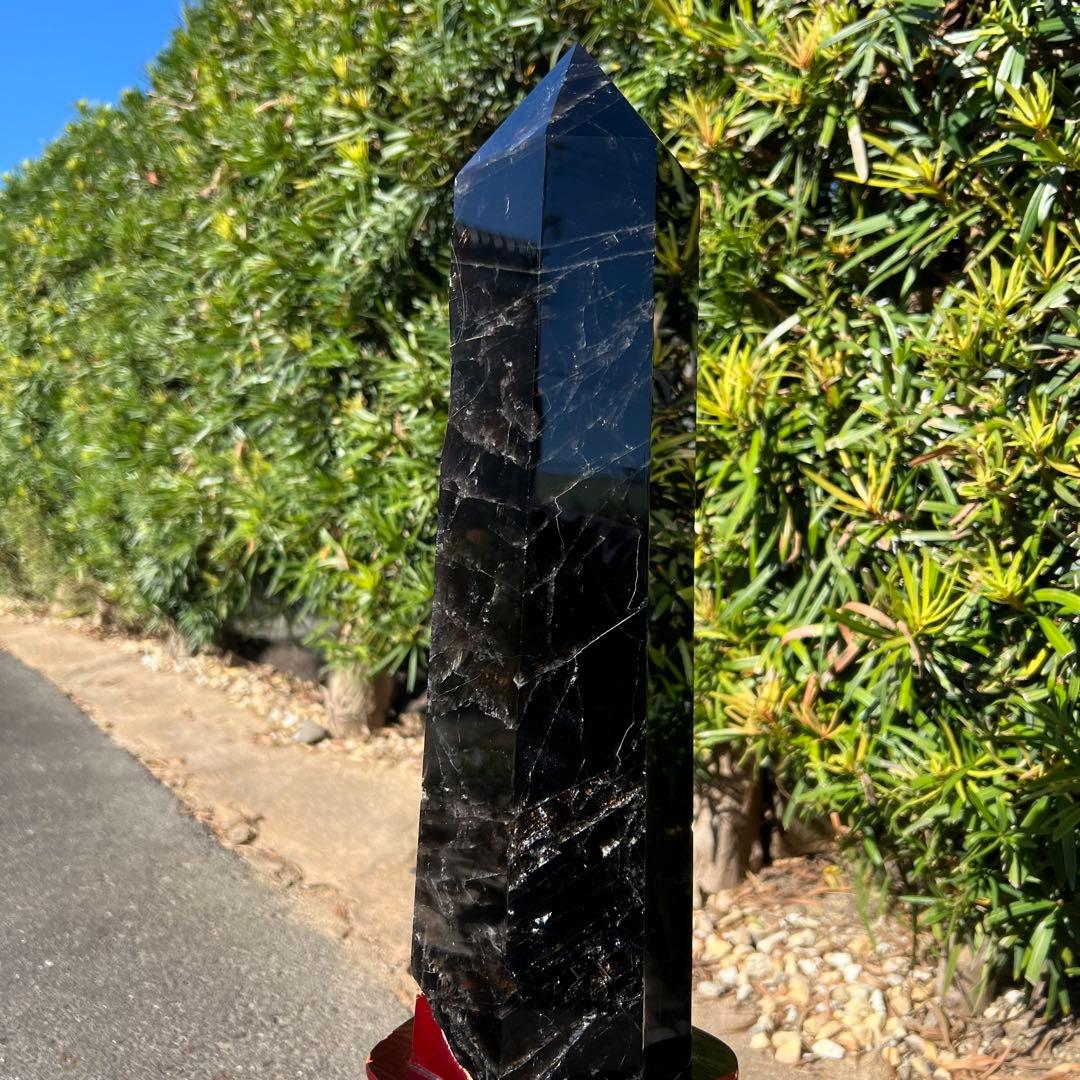 ✨存在際立つ漆黒極大サイズ 黒水晶六角柱✨レインボー モリオン 六角柱 天然石