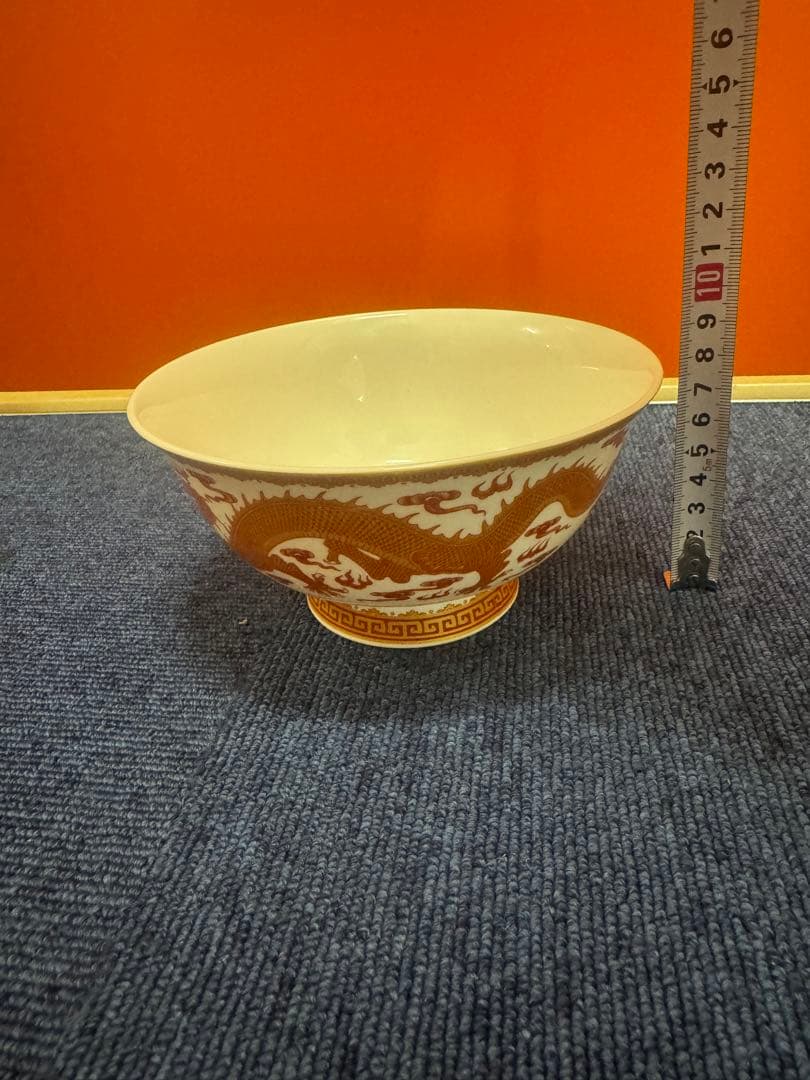 1794  中国骨董　大清乾隆年製銘　色絵双龍戯珠 茶碗　時代物