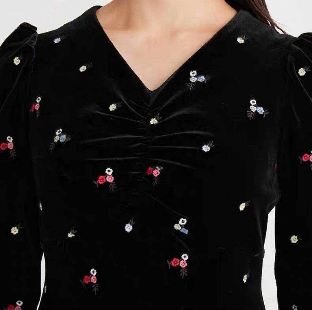 花柄刺繍ベロアワンピース セルフォード ベロアワンピース