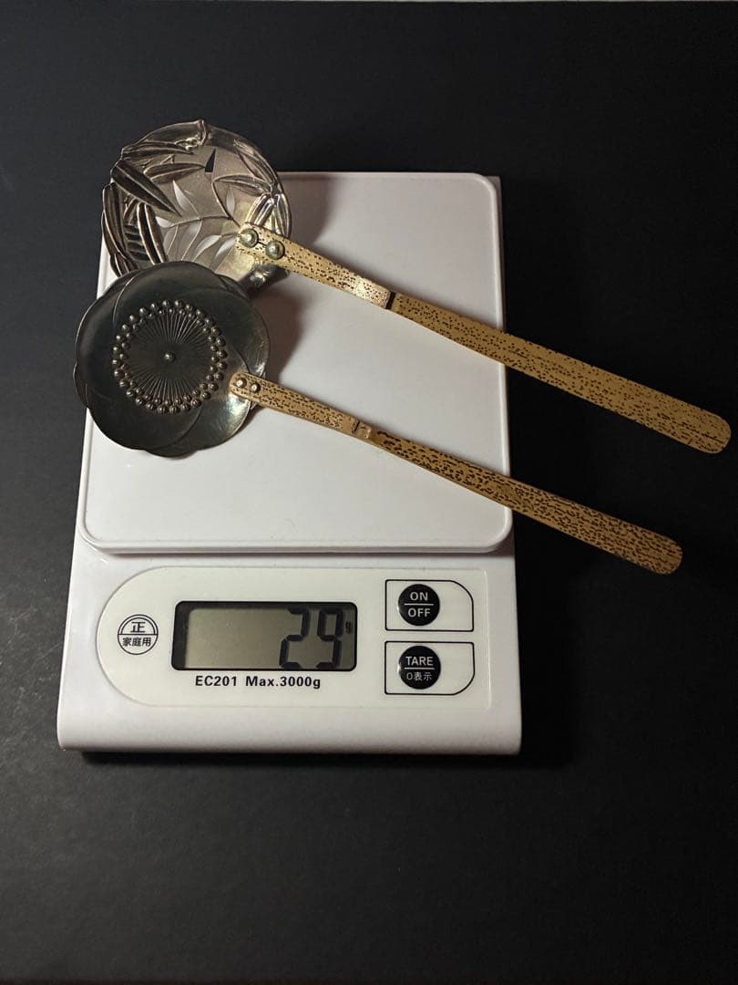 銀製 竹柄 花透かし シルバースプーン 2点 純銀 銀器 和アンティーク