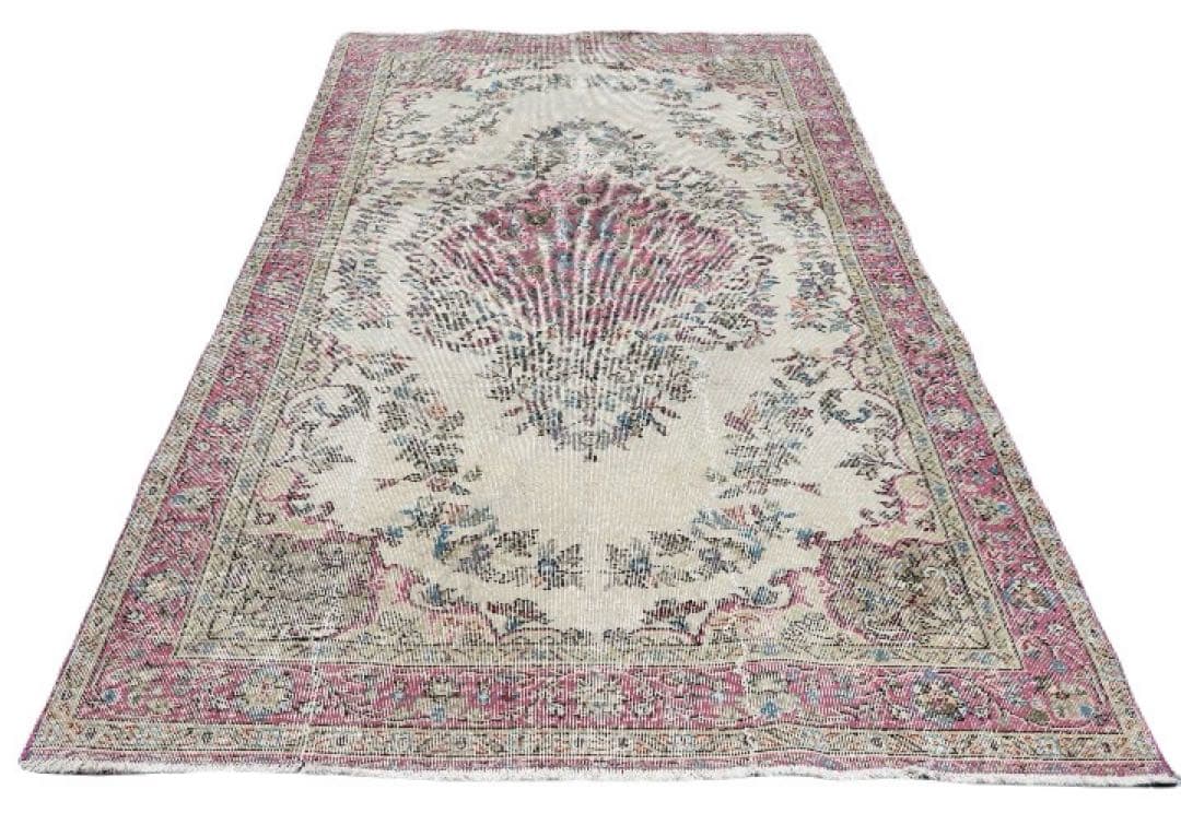 超超大判　特大　275×164 トルコヴィンテージラグ　ピンク　メダリオン