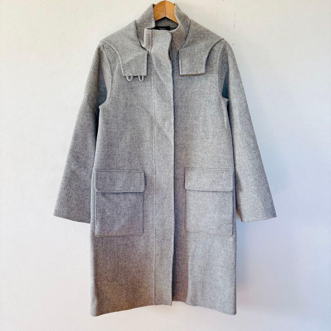 美品✨Theory カシミヤ混ダッフルコート ダブルフェイス グレー S