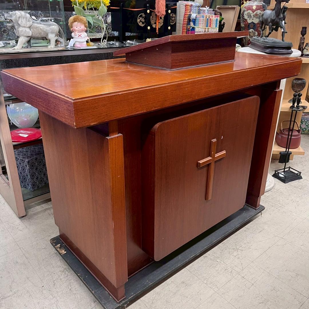 K◆ 中古 講壇 教会家具 教会用品 説教台 講演台 講義台 宗教 木製