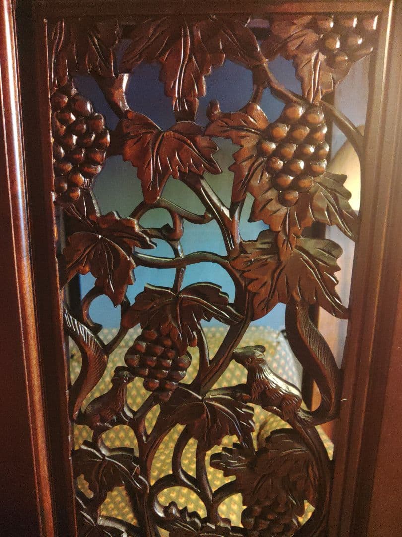 希少　パーテーション　透かし彫り　衝立　無垢　間仕切り　4連　ヴィンテージ