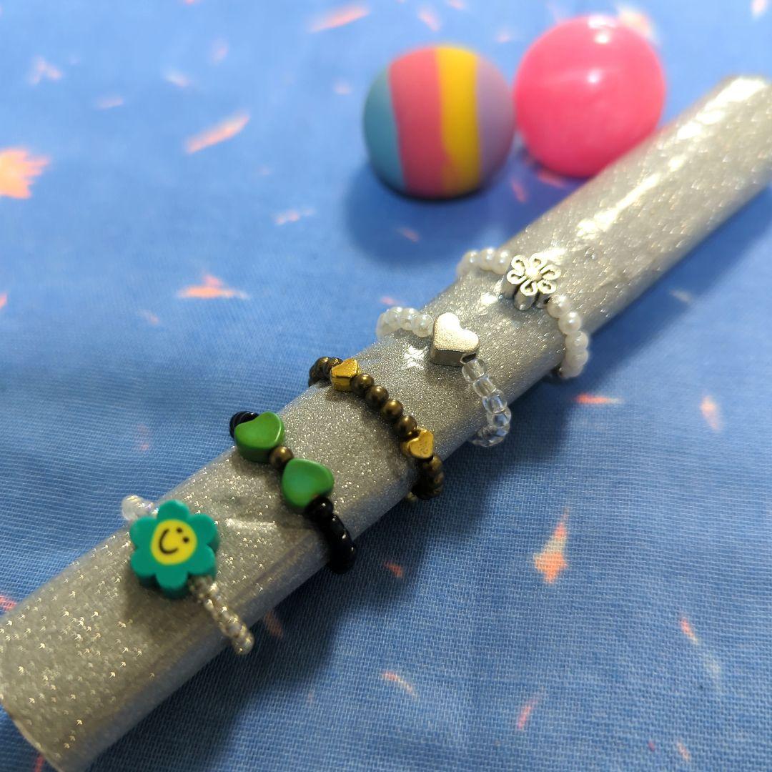 画面画面ハンドメイド にこちゃんスマイリーリング他指輪5点セット BB-52