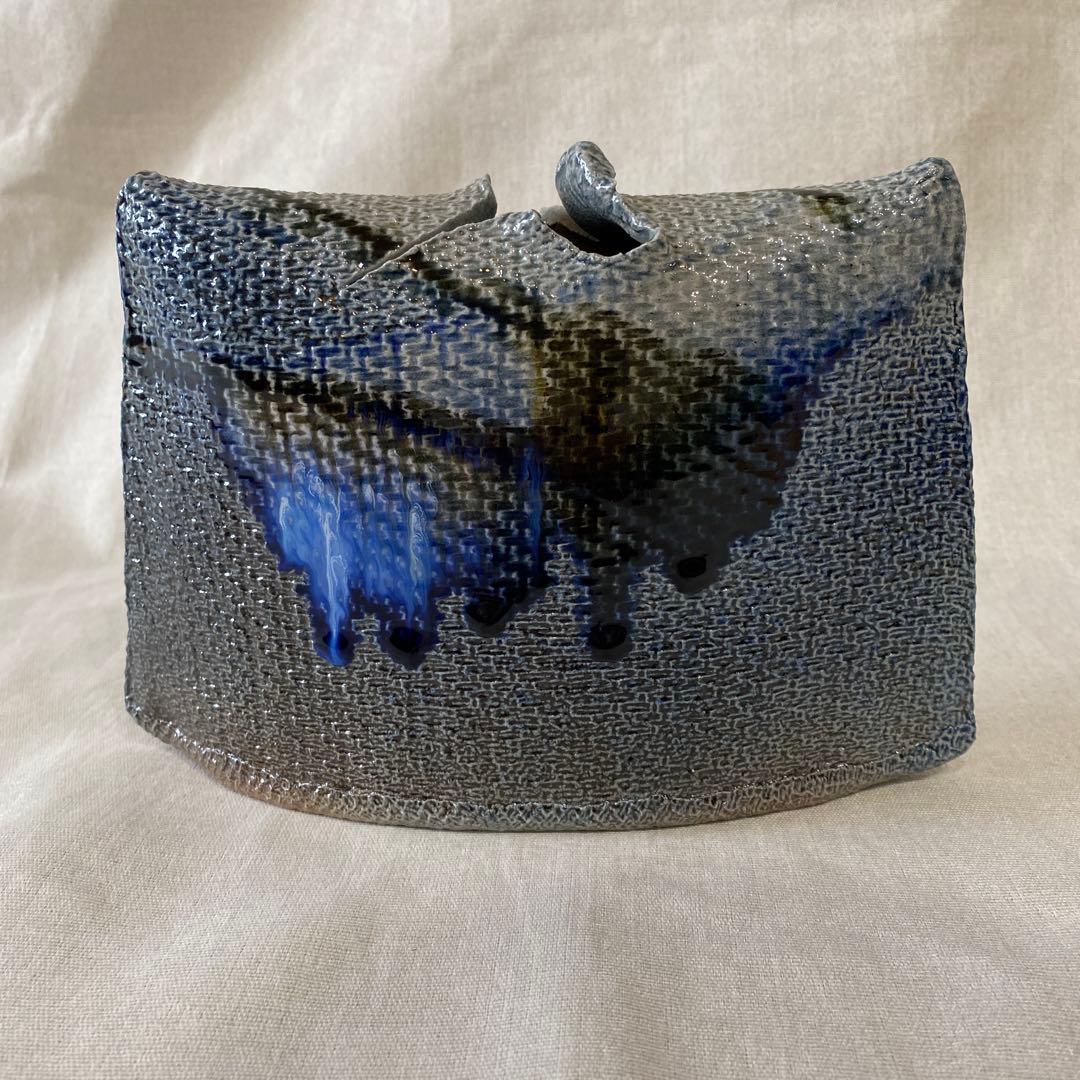 一の瀬焼 丸田窯元 塩釉布目扁壺 丸田巧 花器 花瓶 陶器