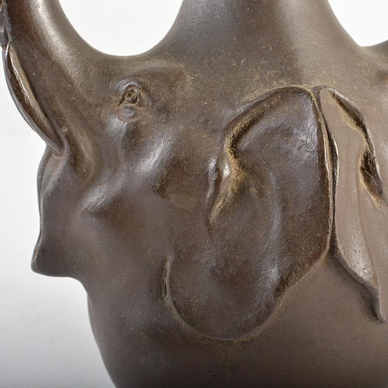 時代金工　古銅　双象瓶　一輪挿し　合わせ箱付　M　R6046