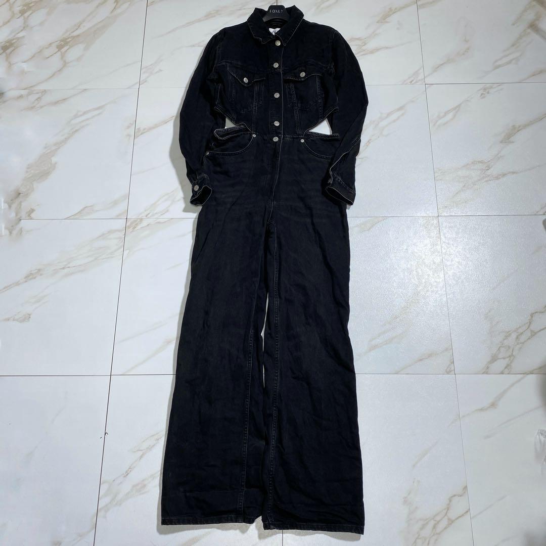 即完売品♡ザラ フルレングスカットアウトブラックデニムジャンプスーツ LL〜3L
