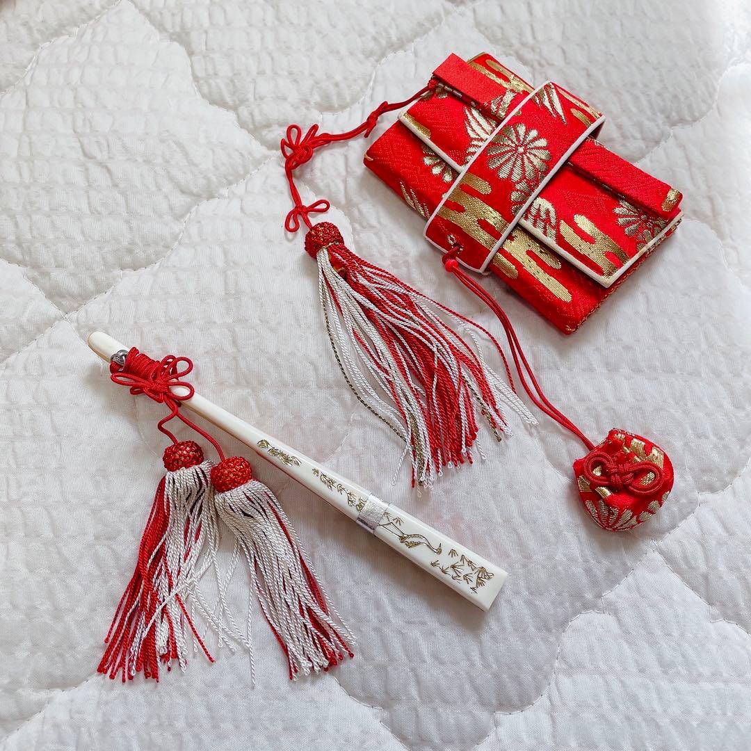 七五三　着物セット 7歳　赤×緑　レトロ