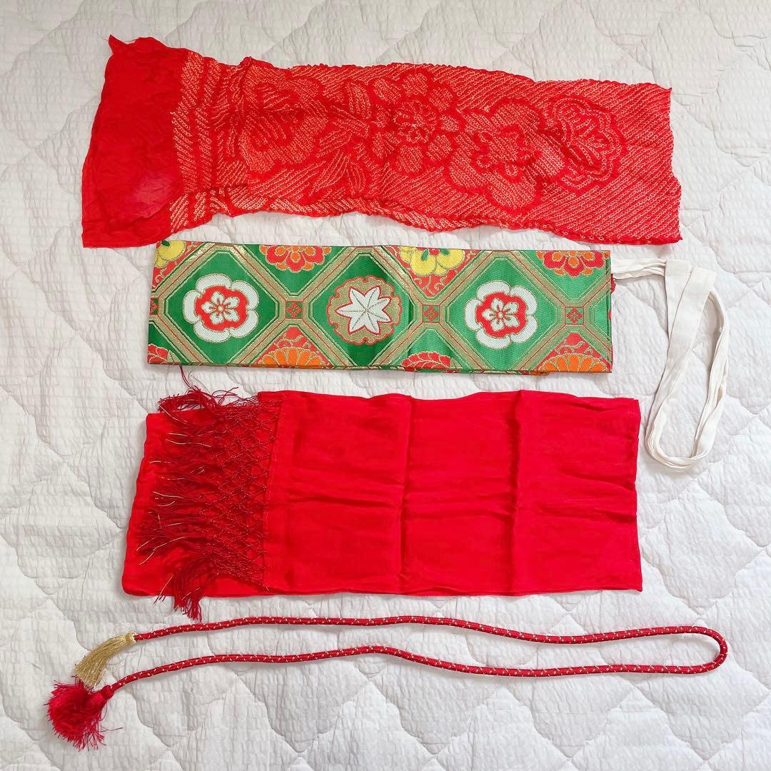 七五三　着物セット 7歳　赤×緑　レトロ