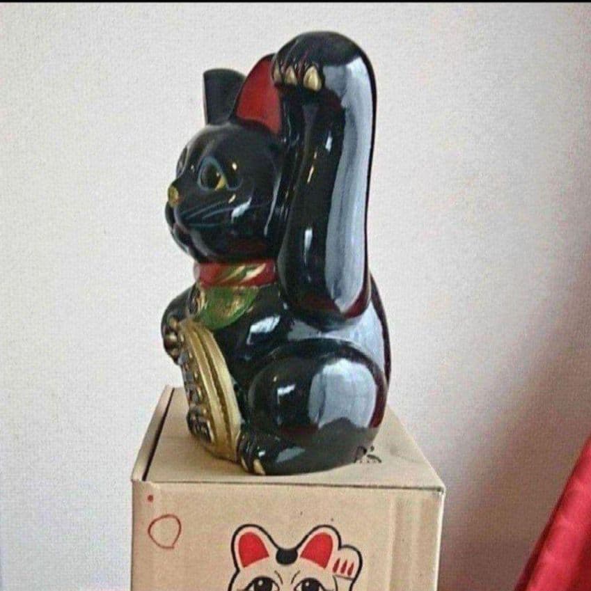 2/6迄限定値引✨厄除け招き猫》黒猫左手上げ7号手長　ビンテージ現品限り