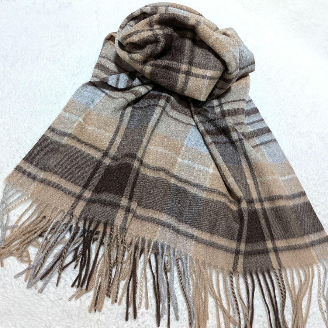 新品タグ付き✨macocca カシミヤ100% チェック柄 大判ストール