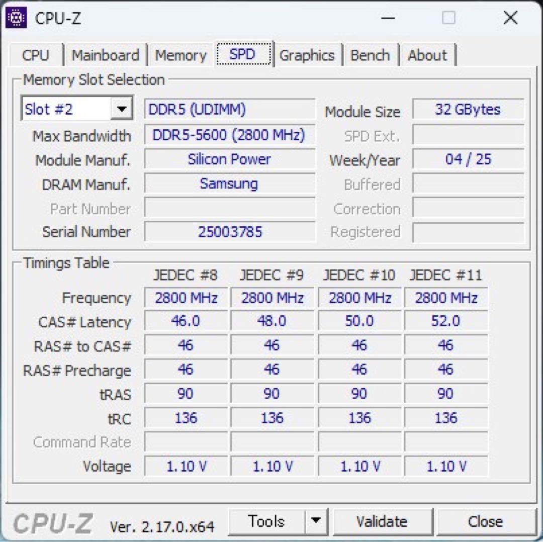 Silicon Power DDR5メモリ 64GB(32GB×2枚) 5600