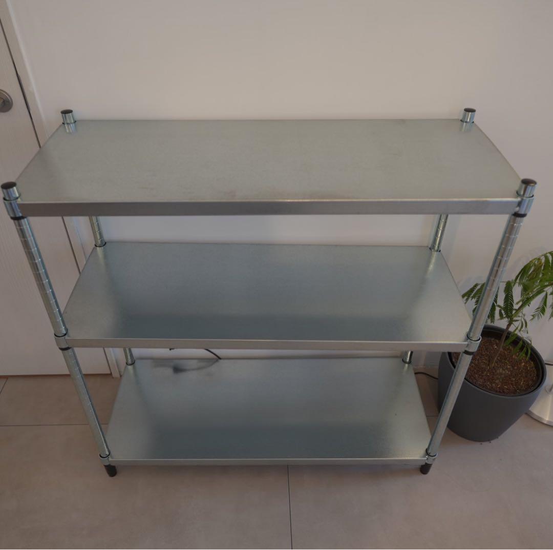 ① IKEA イケア OMAR オマル 3段スチールラック シルバー カバー付き