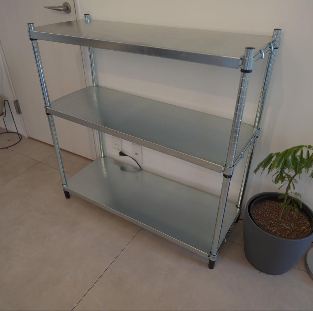 ① IKEA イケア OMAR オマル 3段スチールラック シルバー カバー付き