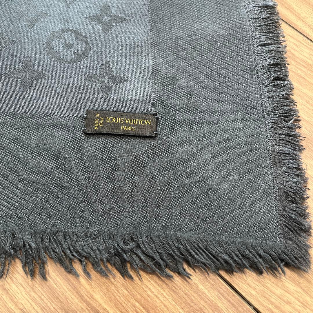 ルイヴィトン　大判ストール　グレー　シルク　ウール　灰色　スカーフ　マフラー