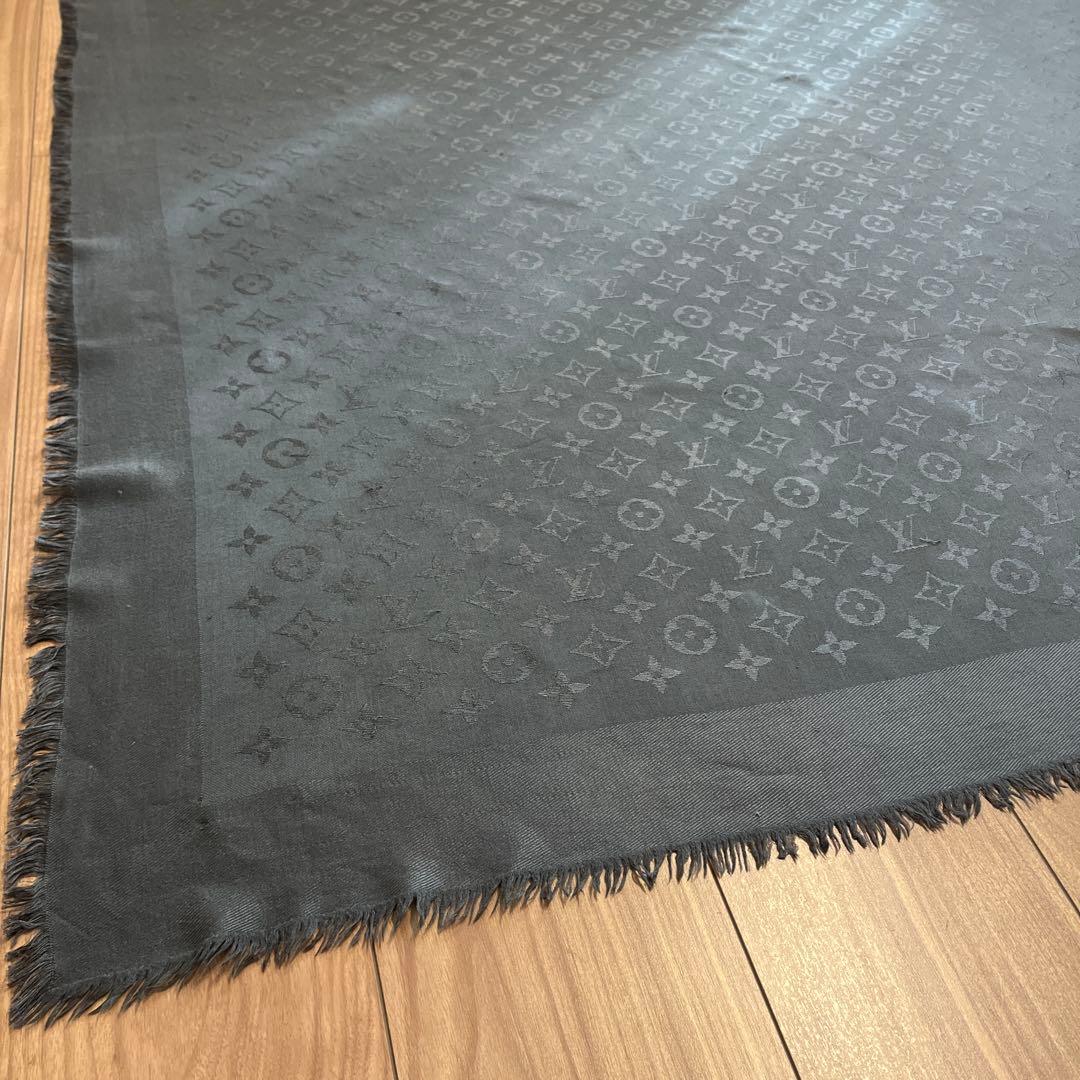 ルイヴィトン　大判ストール　グレー　シルク　ウール　灰色　スカーフ　マフラー