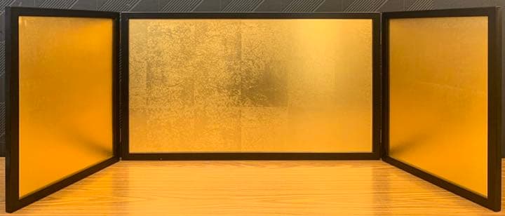 43cm 黒塗り枠三曲屏風  金屏風　雛人形