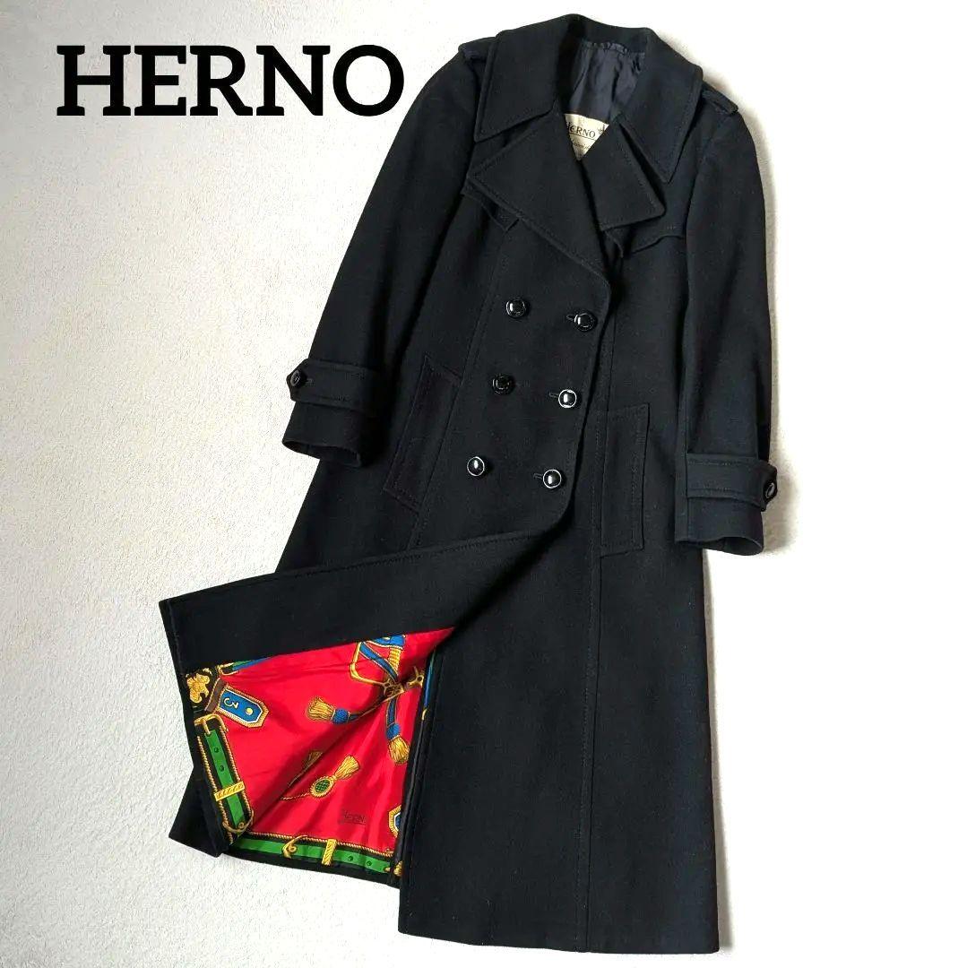 Herno ヘルノ ダブルチェスターコート ブラック 総柄 S相当 ヴィンテージ