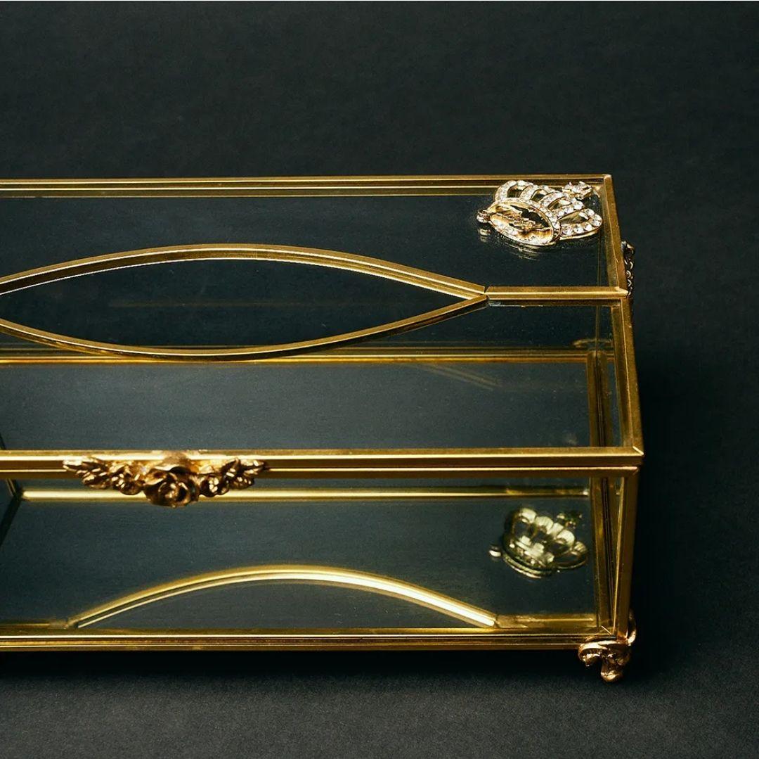 新品 ガラスと金属のティッシュボックス