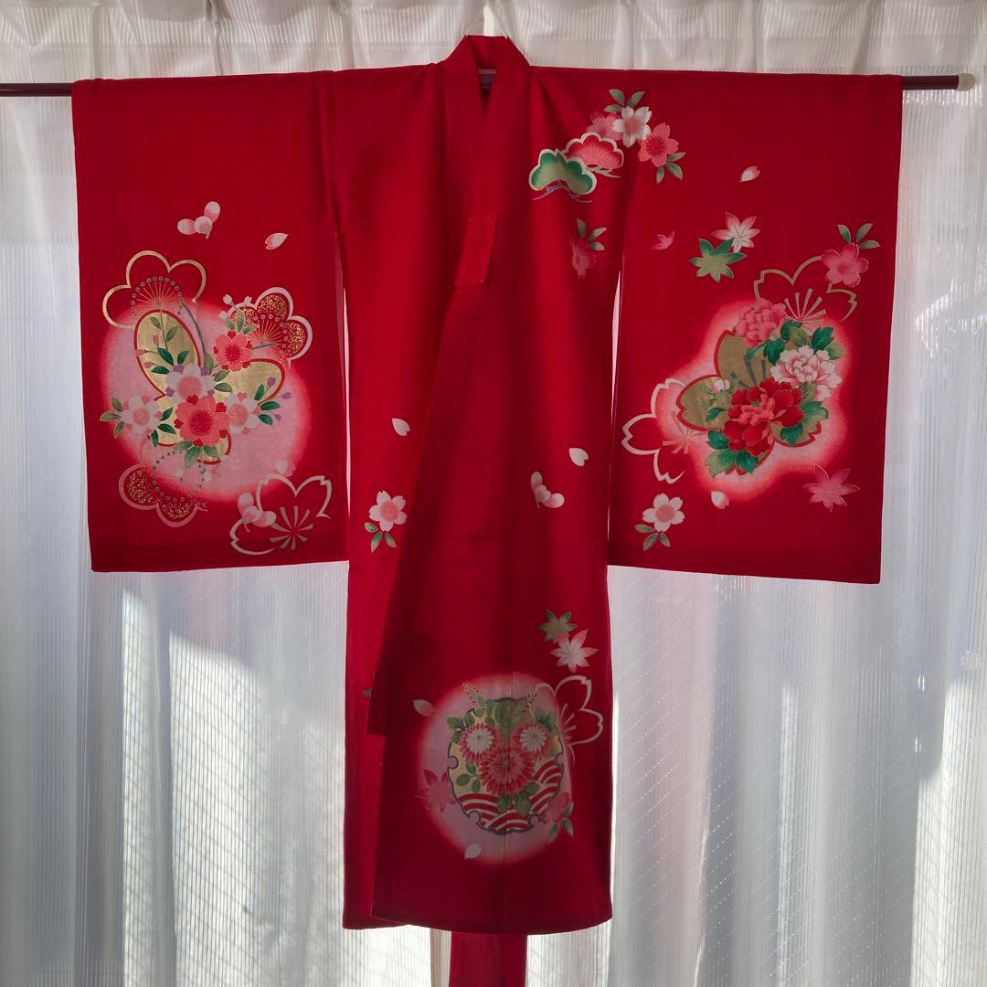 七五三用 赤い花柄 和服