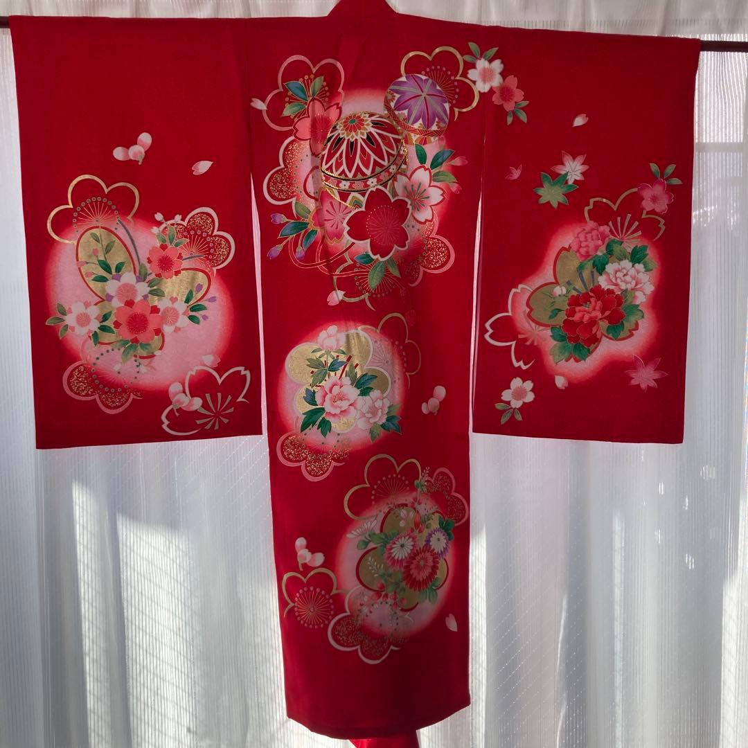 七五三用 赤い花柄 和服