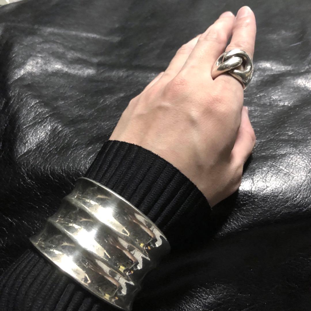 アクセサリー Vintage Silver Wide Wave Caff Bangle 925