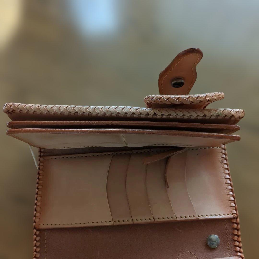 GODANEレザー編み込み長財布 ベージュ