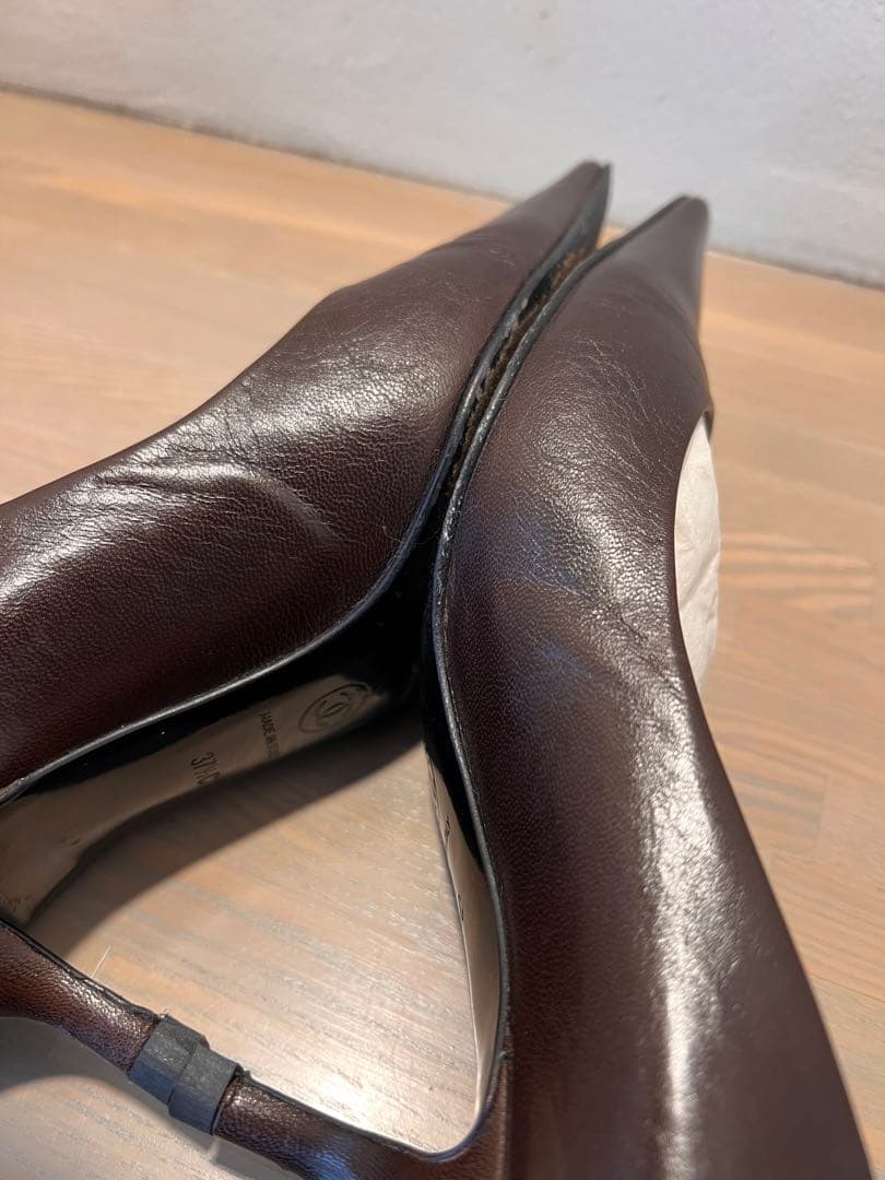CHANEL ブラウン ポインテッドトゥ パンプス 37 1/2 C
