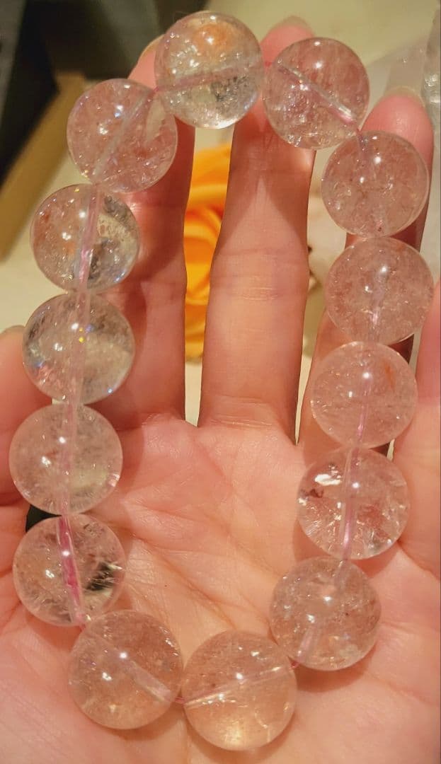 年末限定価格！ヒマラヤピンクマニカラン水晶　キラキラ結晶　ブレスレット贅沢16㎜